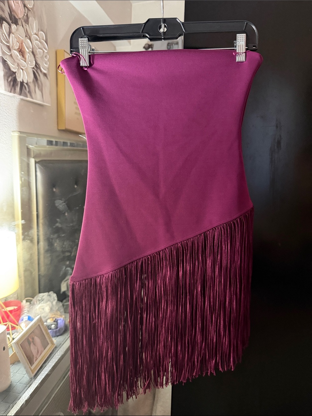 Zara Strapless Fringe Dress in Deep Plum - Picture 9 of 12